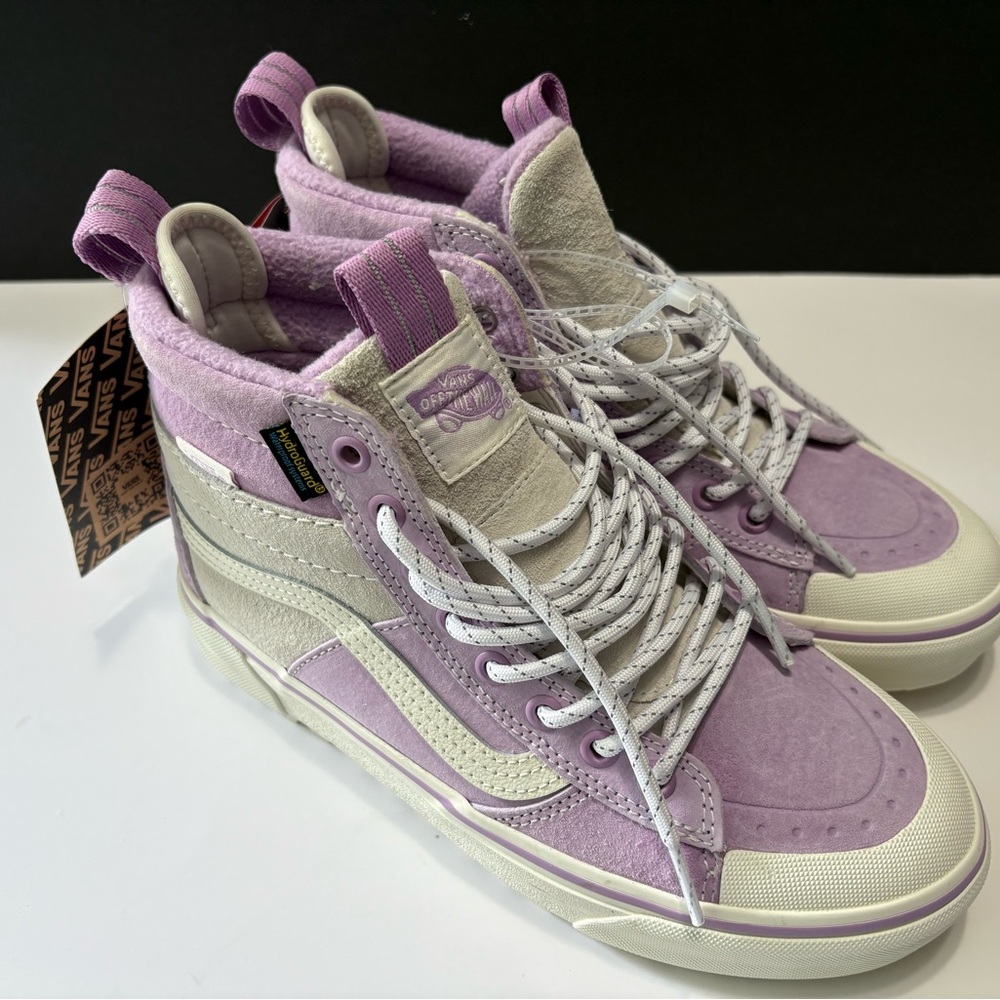 Vans Women's Purple and Cream High-Top Sneakers